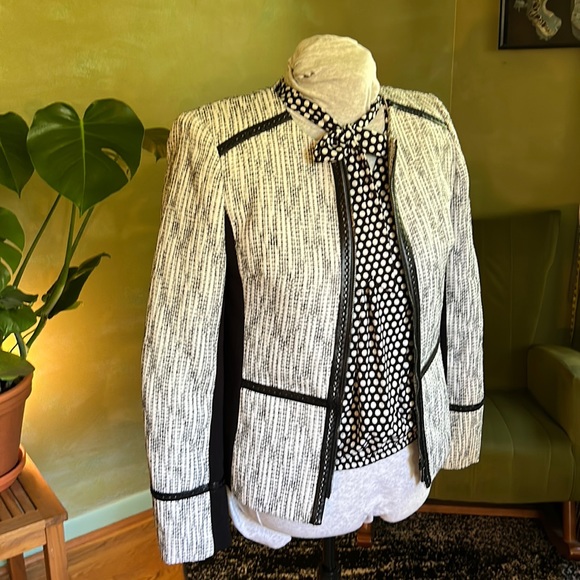 Karl Lagerfeld, white and black biker style blazer - Picture 1 of 4